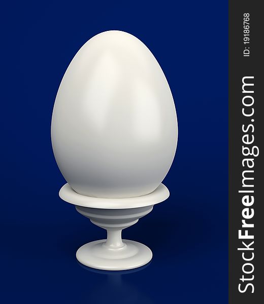 White egg on a support on a dark blue background