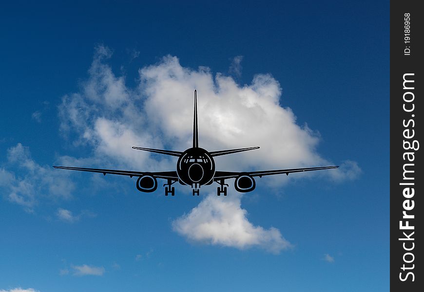 Aircraft silhouetted in a blue sky