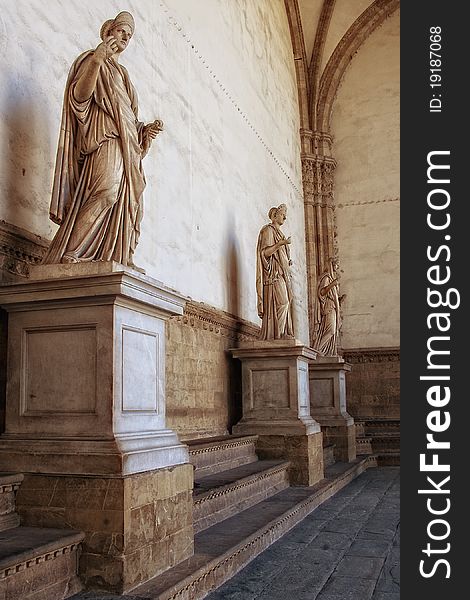 Roman Statues in the forum near Vecchio Tower, Florence, Italy