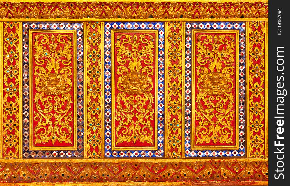 Thai style lion pattern design handcraft on wood