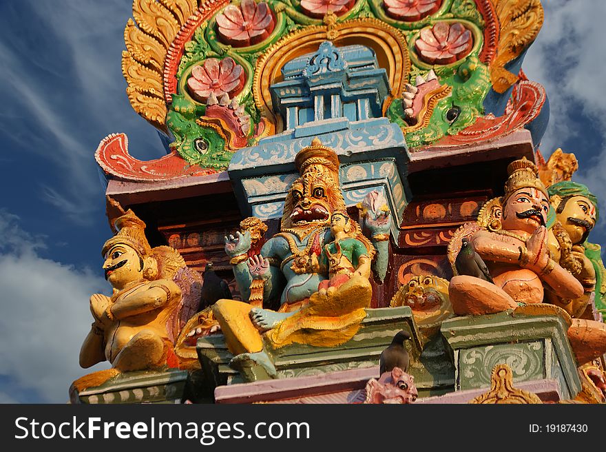 Traditional statues of gods and goddesses in the Hindu temple, south India, Kerala