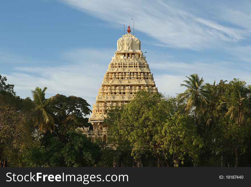 Traditional Hindu temple on lake in the city center, South India, Kerala, Madurai