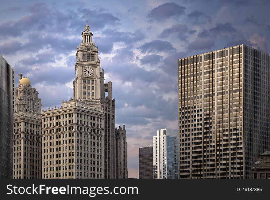 Image of Chicago downtown buildings and dramatic sky. Image of Chicago downtown buildings and dramatic sky.