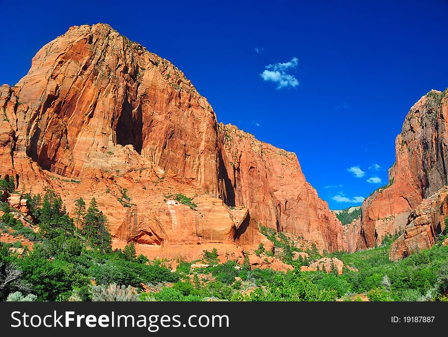 Towering rock formations at Zion National Park. Towering rock formations at Zion National Park.