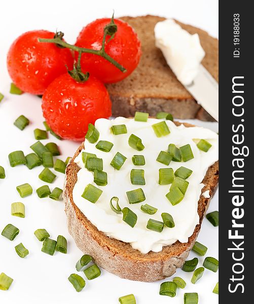 Sandwich with cottage cheese and fresh vegetables. Sandwich with cottage cheese and fresh vegetables