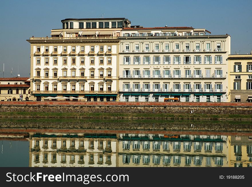 Buildings Along River Arno In Florence Italy
