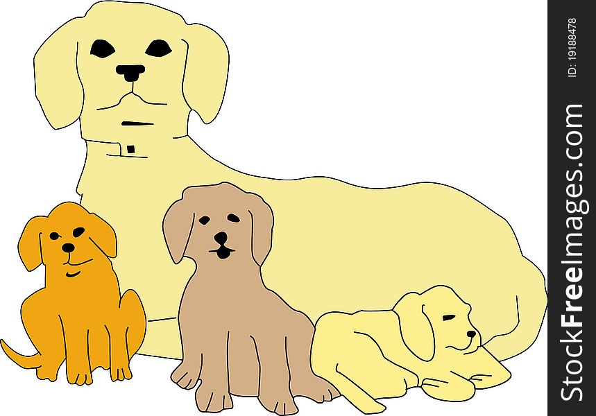 Puppies in different colors together with their mom. Puppies in different colors together with their mom.