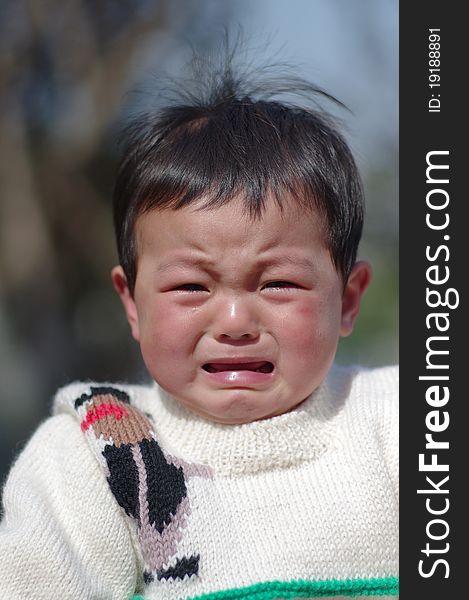 A little crying girl of chinese