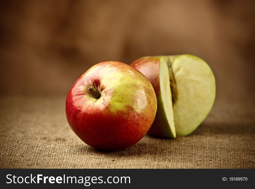 Fresh apples on  the sack background
