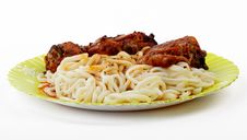 Roast Chicken With Noodles Royalty Free Stock Image Roast Chicken With Noodles Royalty Free Stock Image