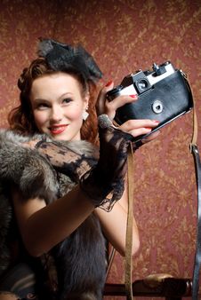 Young Woman With Camera Stock Photos Young Woman With Camera Stock Photos