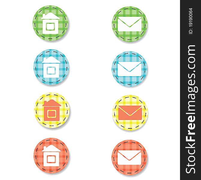 Checkered web buttons. Home and e-mail icons. Illustration EPS8