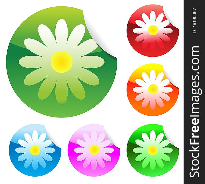 Floral set of round glossy stickers with corner. Vector illustration. EPS8. Floral set of round glossy stickers with corner. Vector illustration. EPS8