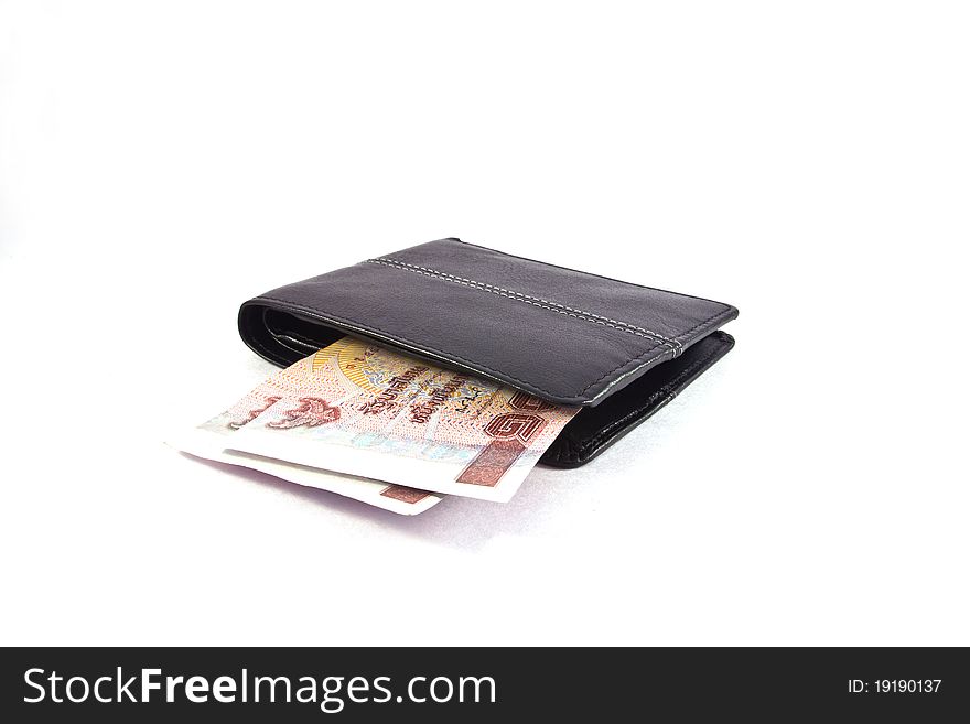 Money in wallet,isolated on white background