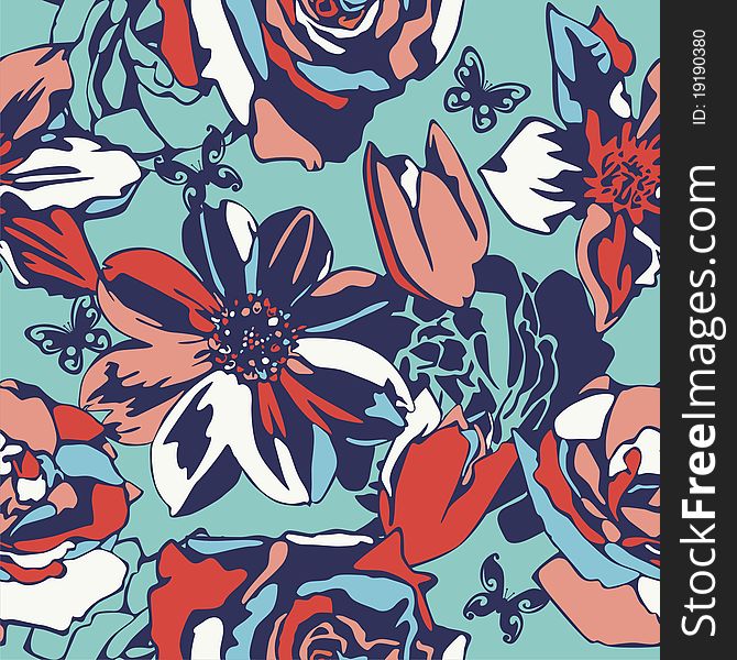 Vector texture consist of flowers on blue background. Vector illustration. Vector texture consist of flowers on blue background. Vector illustration