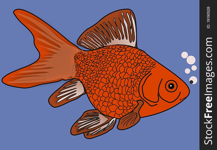 Illustration of a Gold Fish bubbling in blue water. Illustration of a Gold Fish bubbling in blue water