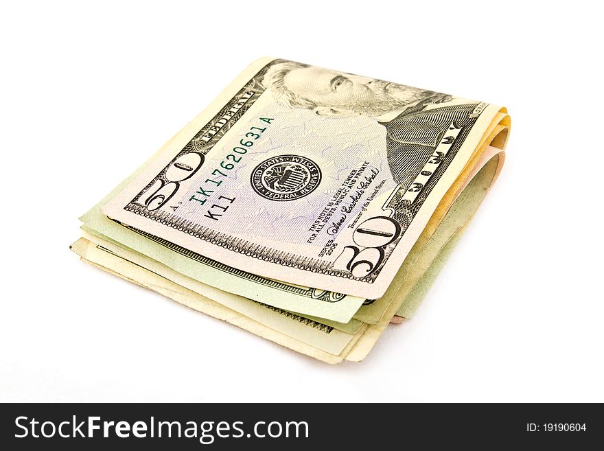 Closeup Dollars Isolated On White