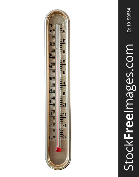 Isolated golden thermometer on white background