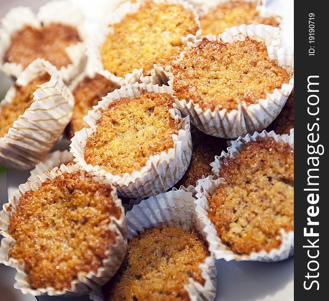 Nuts muffins closeup with small depth of field