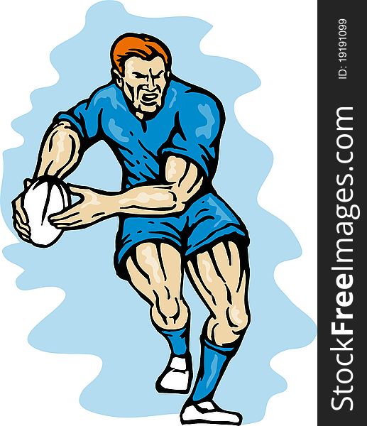 Rugby player running passing the ball