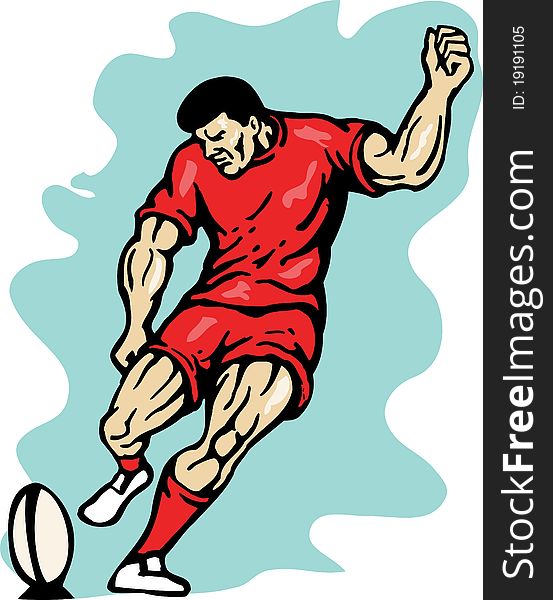 Rugby Player Kicking The Ball