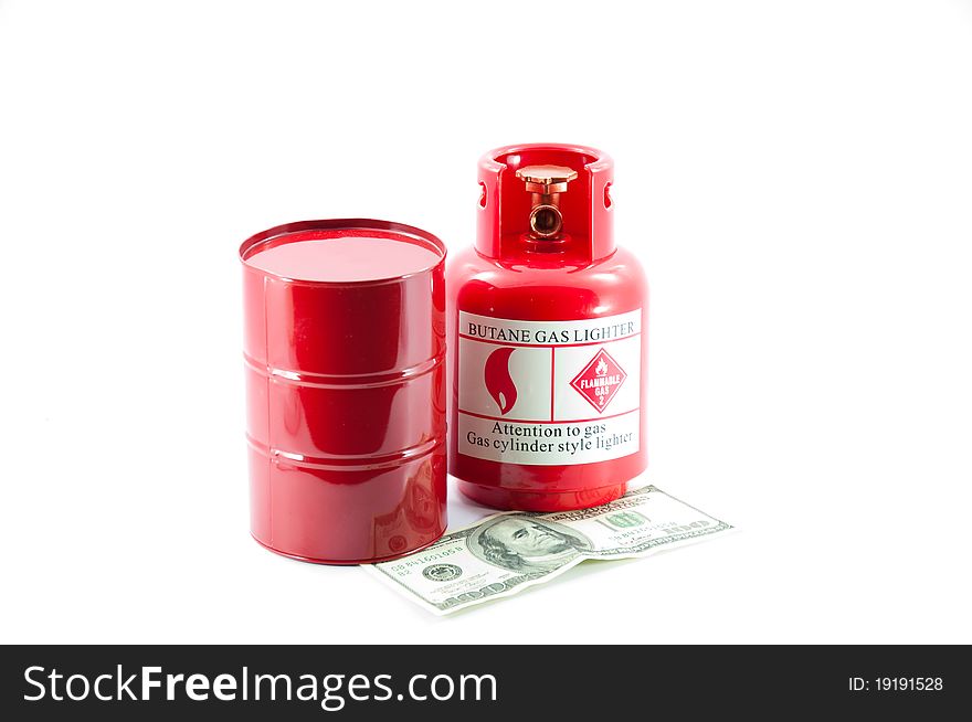 Oil and gas price concept on white background