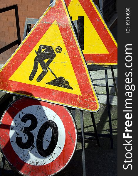 Road signs for men at work