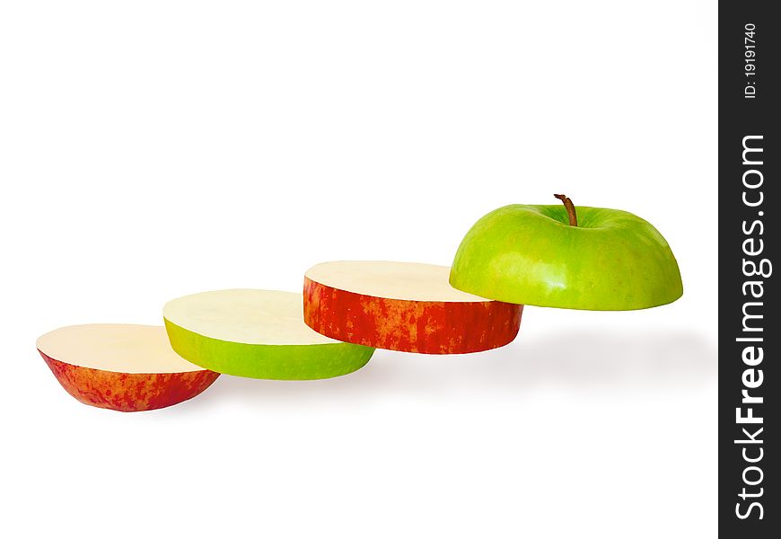 Staircase slices of apple symbolizes success in business. Staircase slices of apple symbolizes success in business