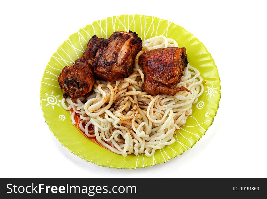 The Roast chicken with noodles