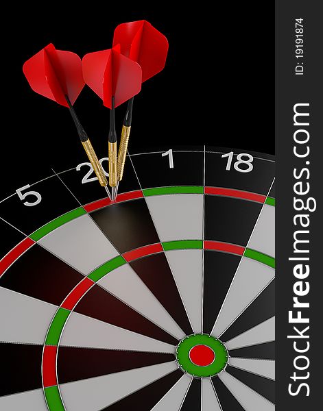 Three darts hitting the perfect score