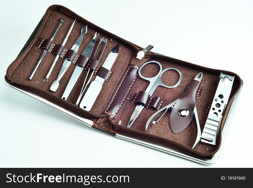 Manicure Tools Set In Brown Pocket