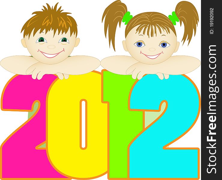 Boy and girl look out the large numbers 2012. Boy and girl look out the large numbers 2012