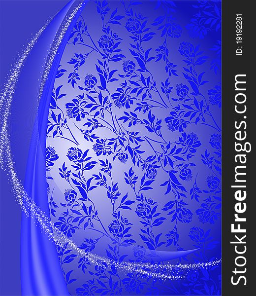 Star trail on a blue floral background. Star trail on a blue floral background