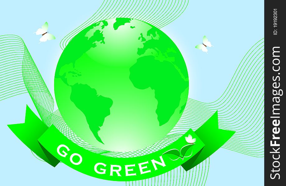 Go green concept with globe and banner. Go green concept with globe and banner.