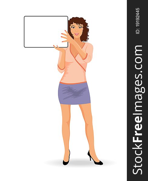Illustration beauty girl with banner isolated - vector