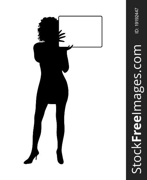 Girl Silhouette With Banner Isolated