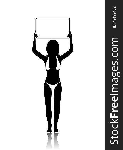 Illustration girl silhouette with banner isolated - vector