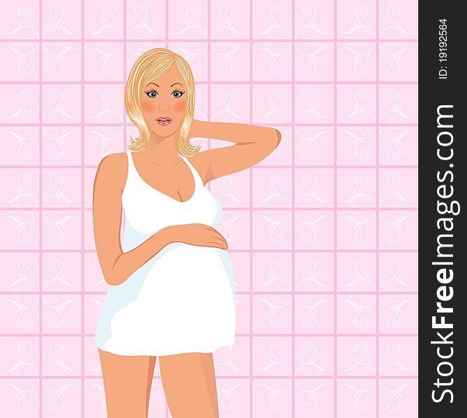 Illustration pregnant women in bathroom - vector