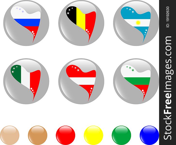 National heart flags icon shiny button
