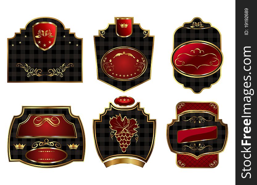 Set black gold-framed labels