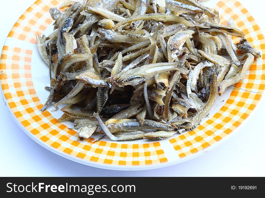 Salted small fish in a dish. Salted small fish in a dish