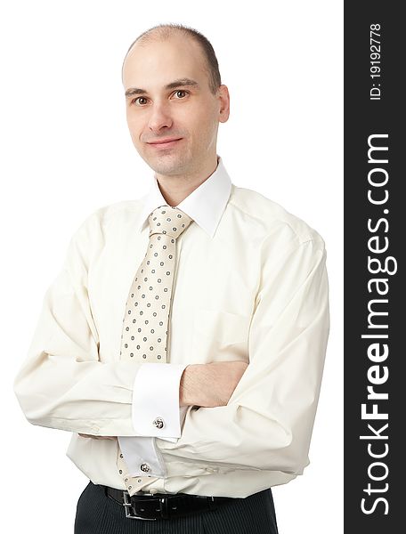 Handsome man smiling - isolated over a white background