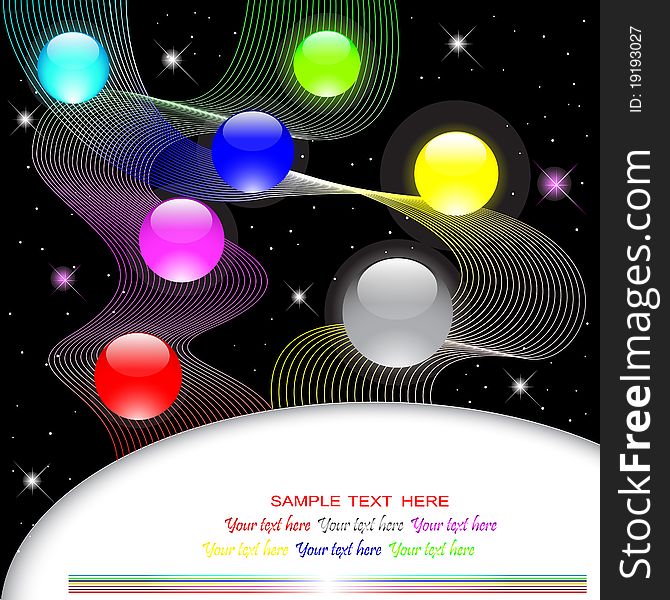 Abstract background with glass balls and banner. Abstract background with glass balls and banner.