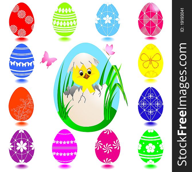 Easter icons with funny chicken and eggs. Easter icons with funny chicken and eggs.