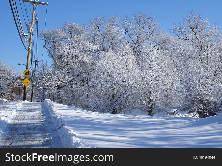A winter scene in Massachusetts. A winter scene in Massachusetts