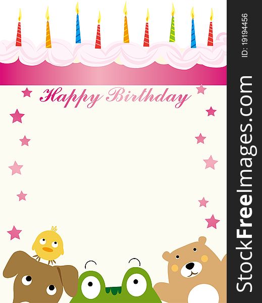 Vector illustration of Animals birthday card