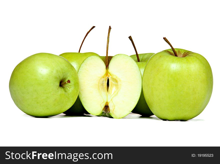 Fresh green apples, isolated on white