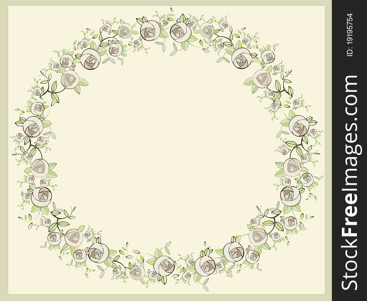Beautiful decorative framework with flowers. Greeting card with rose.