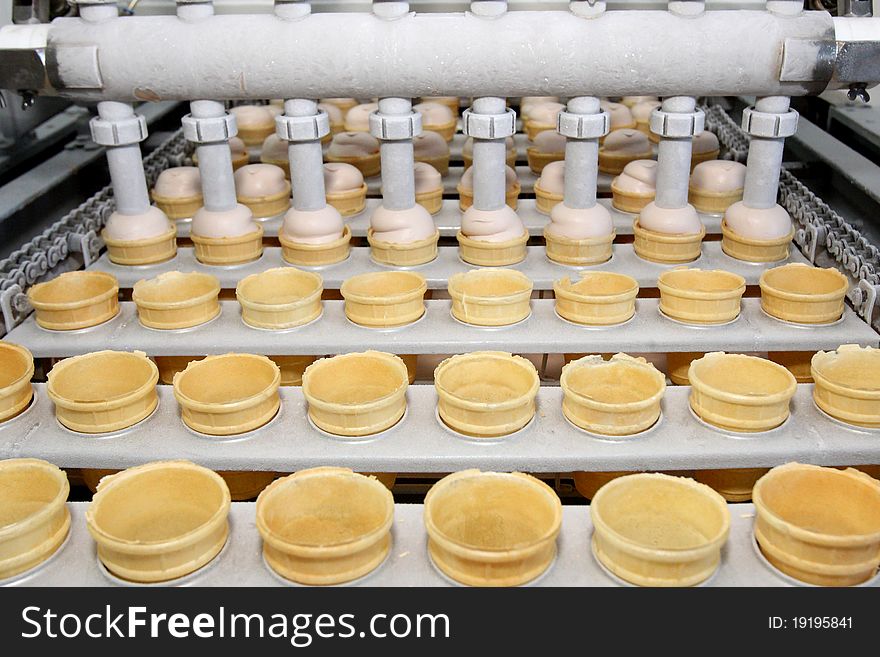 Preparation of ice-cream on factory