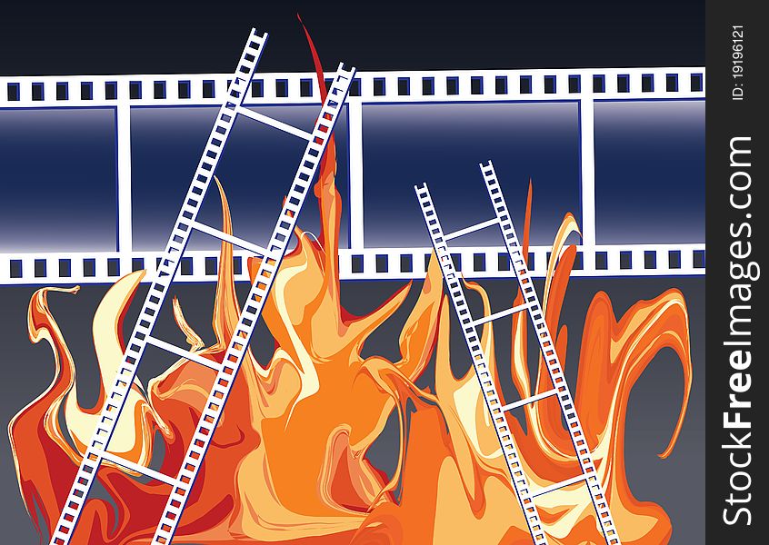 Films in fire flames. Abstract cinematography illustration.